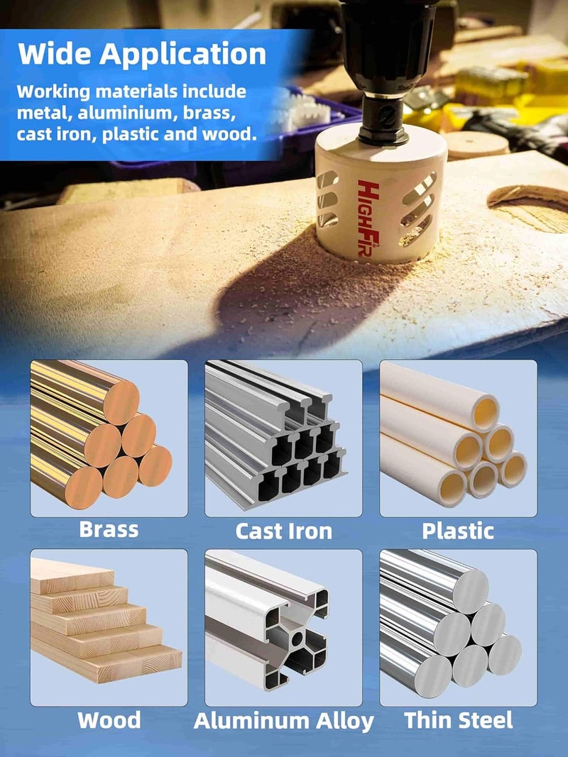 Highfire Bi-Metal Hole Saw Kit, 7-Piece Hole Saw Set 7/8",1",1-1/8",1-1/4" and 1-1/2" Hole Saw with Mandrels for Metal, Wood, Plastic, PVC and Drywall - Image 5